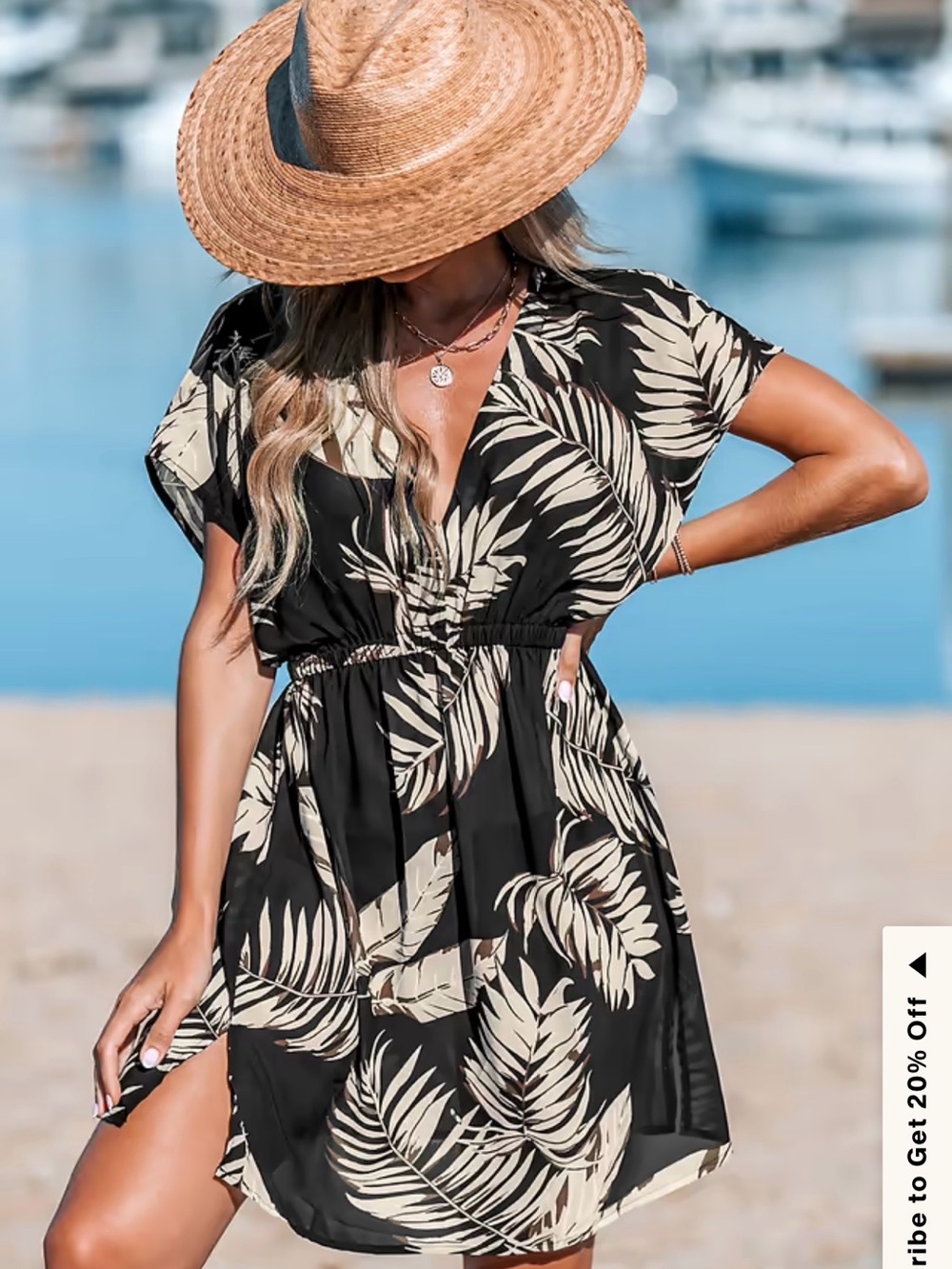Women’s Black Tropical Print Swim Cover-Up Dress